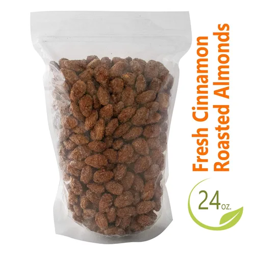 Vista 5 de Pop'N Nuts Almendras tostadas con canela, 24 onzas de nueces glaseadas dulces confitadas Roasted in a German copper kettle. Cinnamon, vanilla and