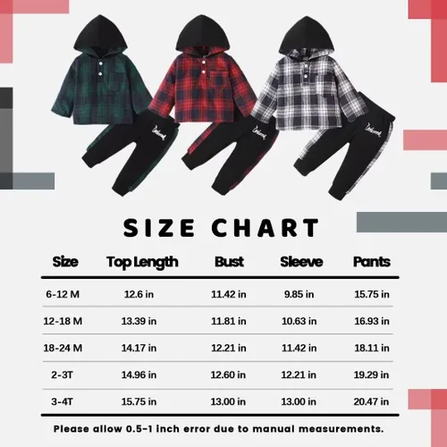 Vista 7 de Ropa para bebés pequeños, trajes de otoño e invierno, conjuntos de franela de celosía con botones de manga larga con capucha y pantalones