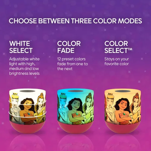 Vista 3 de Disney Princesas - Lámpara de Noche LED de Mesa con Cambio de Color, Sensor Táctil, Moana, Bella, Jasmine, Mulan, para Niños, Bebés, Dormitorio