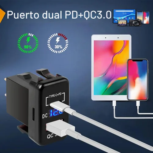 Vista 2 de Carga rápida 3.0 y PD USB C Dual USB puerto cargador adaptador de corriente para Toyota