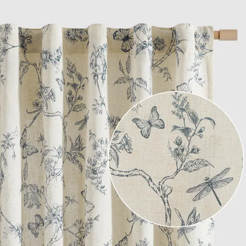Vista 10 de Lazzzy Cortinas de lino floral verde con bolsillo para barra de granja, 50 Charlotte Verde