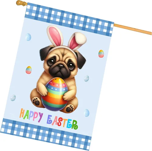 Vista 16 de Chow Chow Easter Day Dog House Flags for Home Decorations - Double Sided Yard Lawn Easter Festival Decorative Gift - Holiday Cats Flag Decor 28"w x
