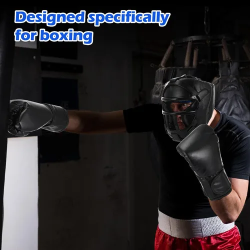Vista 12 de Arrowbash Juego de 2 protectores de cabeza y guantes de boxeo para adultos, guantes de boxeo de 10 oz, protector de cara completa
