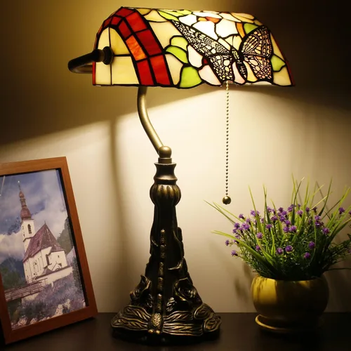Vista 2 de Lámpara de Banquero Tiffany Pequeña Lámpara de Mesa de Vidrio Emplomado Estilo Tiffany Luz de Piano Lámpara de Escritorio Ángulo Ajustable 10.6 x