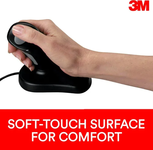 Vista 6 de 3M Mouse óptico ergonómico con cable, diseño patentado de agarre vertical que mantiene tu mano y muñeca en un ángulo neutro para mayor comodidad