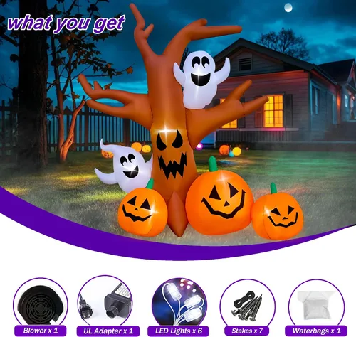 Vista 5 de Seasonblow - Inflable de árbol muerto, de 8 pies, para Halloween con fantasmas y calabazas, decoración, para césped, patio, interior, exterior
