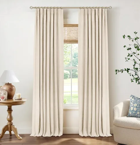 Vista 19 de INOVADAY Cortinas 100% opacas para dormitorio, cortinas opacas de color rosa bebé de 90 pulgadas de largo, cortinas opacas de lino con anillos