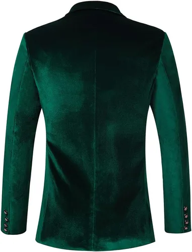 Vista 2 de THWEI Blazer de terciopelo para hombre, chaqueta de traje sólido de moda ajustada