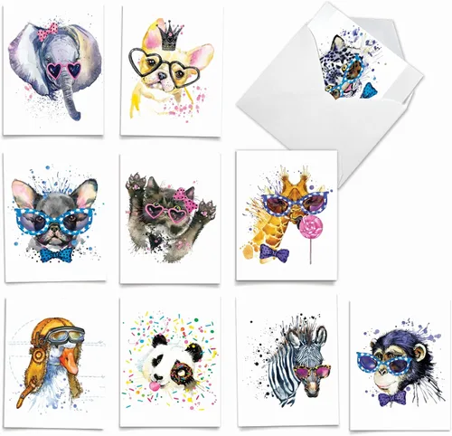 Vista 8 de Best Card Co - Juego de 10 tarjetas de notas surtidas con sobres, caja de acuarela para animales amantes de los animales, AM6670OCB-B1x10