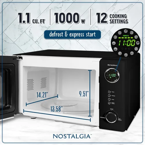 Vista 32 de Nostalgia Horno microondas retro compacto para encimera, 0.7 pies cúbicos, 700 vatios con pantalla digital LED, bloqueo para niños, interior fácil