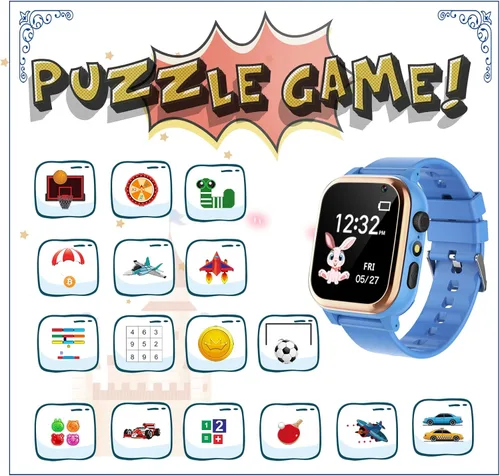 Vista 5 de Reloj inteligente para niños y niñas - Reloj inteligente para niños de 4 a 12 años con 16 juegos de aprendizaje, reloj despertador, reproductor