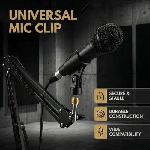 Vista 8 de Soporte universal de clip para micrófono con adaptador de tornillo macho de 5/8 pulgadas a hembra de 3/8 pulgadas adecuado para micrófonos de mano