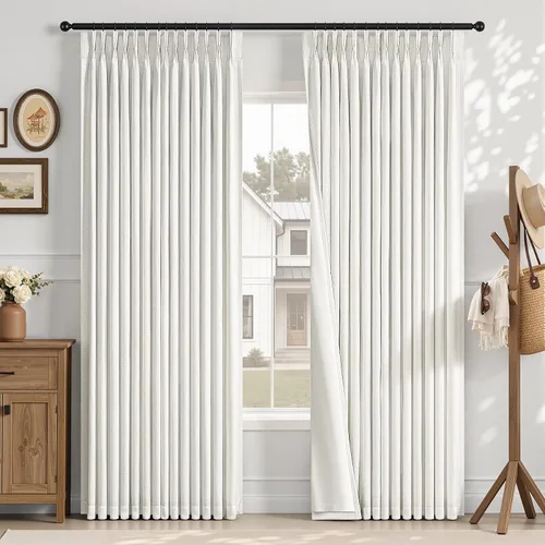 Vista 63 de Topfinel - Cortinas opacas plisadas de 96 pulgadas para dormitorio, 2 paneles Natural