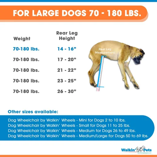 Vista 2 de Walkin' Wheels Silla de ruedas para perros, para perros grandes, de 70 a 180 libras, aprobada por veterinarios, silla de ruedas para perros