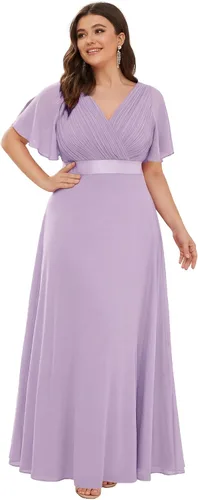 Vista 12 de Ever-Pretty Vestidos formales de noche de gasa para mujer con cuello en V de talla grande para mujeres con curvas, vestido de dama de honor de largo