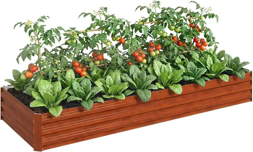 Vista 33 de Outsunny Kit de cama de jardín elevada galvanizada con barras de refuerzo, maceta de metal grande y alta para verduras, flores y hierbas, 6 x 3 x 2