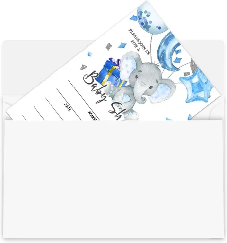 Vista 4 de Ggjgrpx Invitación de fiesta de baby shower de elefante para celebrar la futura mamá, invitación de baby shower para niños y niñas, 20 de una sola