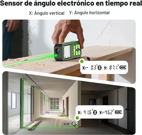 Vista 8 de Herramienta de medición láser con aplicación Bluetooth, 200 pies, ± 1/16 pulgadas de alta precisión, medidor de distancia láser de haz verde