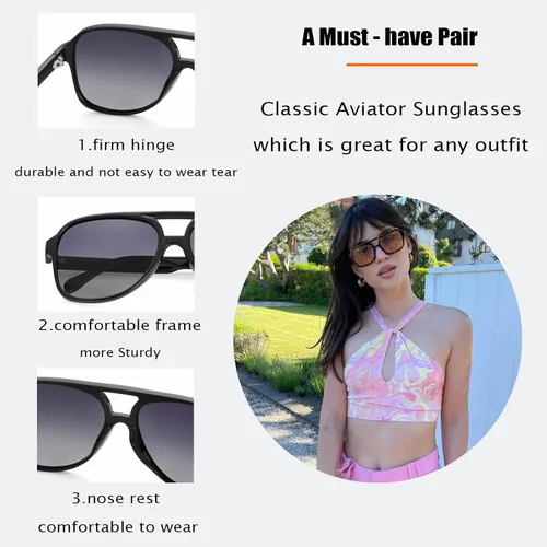Vista 4 de Teumire Classic Polarized Aviator Sunglasses for Men Women Retro Oversized Frame Sun Glasses