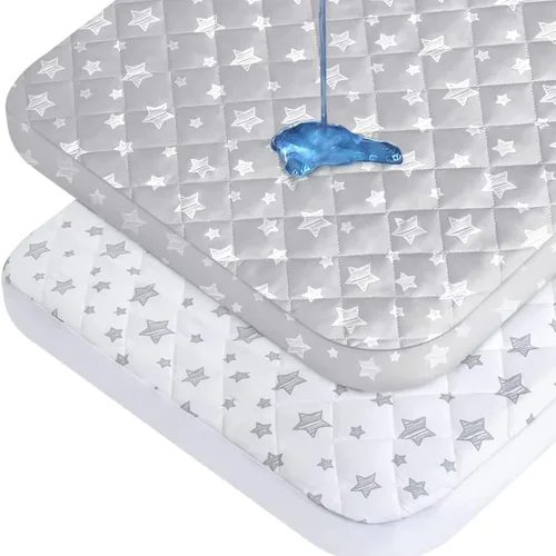 Vista 2 de Pack and Play Sheets - Paquete de 2 protectores de colchón impermeables Pack N Play, paquete de 2