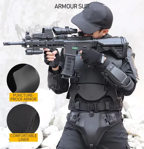 Vista 6 de Chaleco de armadura de Airsoft, chaleco de armadura, ajustable, táctico Molle, juego de protector de pecho, equipo de combate de paintball, disfraz