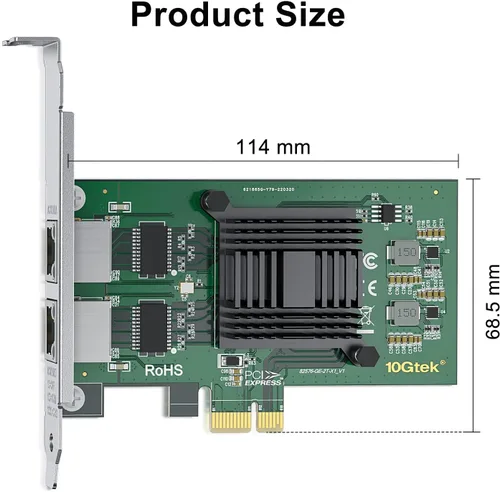 Vista 4 de Tarjeta de interfaz de red Gigabit Ethernet (NIC) de 10/100/1000Mbps de doble cobre RJ45, con chip Intel 82576, equivalente a Intel E1G42ET, PCIE
