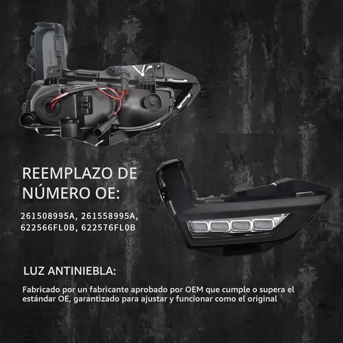 Vista 4 de Luces antiniebla LED para parachoques de Nissan Rogue 2017-2020 con DRL e intermitentes