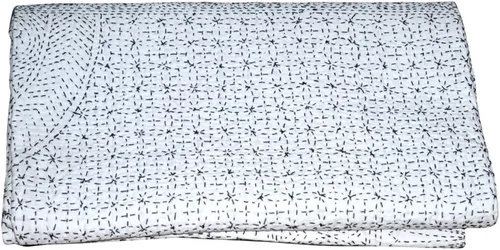 Vista 2 de YUVANCRAFTS Colcha tradicional india Kantha pesada de algodón puro, colcha blanca tamaño Queen