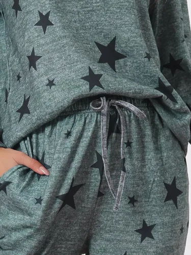 Vista 4 de cheibear Conjunto de pijama de manga larga para mujer, sudadera Kint con estampado de estrellas, ropa de dormir de 2 piezas