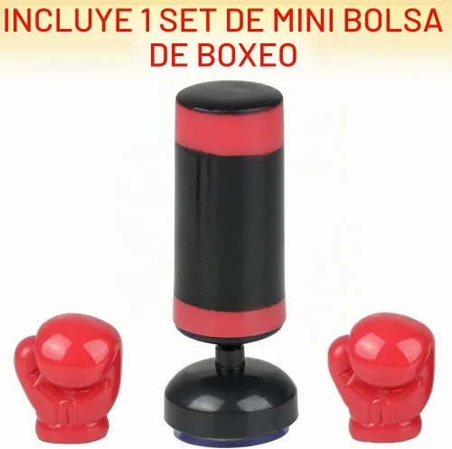 Vista 2 de ArtCreativity Juego clásico de saco de boxeo de escritorio para niños y adultos, 2 mini guantes de boxeo, 3 piezas, rojo