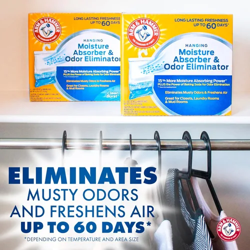 Vista 2 de Arm & Hammer Absorbedor de humedad colgante y eliminador de olores, 16.1 onzas, paquete de 6, explosión limpia, absorbentes de humedad para armario