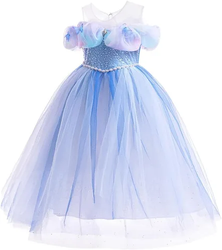 Vista 9 de Vestido de cumpleaños de princesa Cenicienta para niñas, disfraz de Halloween, concurso de Navidad, fiesta de baile con accesorios