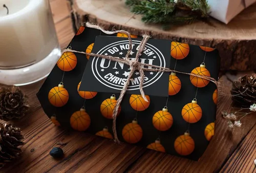 Vista 5 de Bonito papel de regalo de baloncesto grueso, adorno de Navidad, decoración de fiesta de vacaciones (rollo de 6 pies x 30 pulgadas)