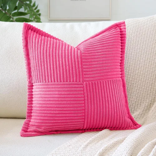 Vista 23 de OTOSTAR Fundas de almohada decorativas de pana a rayas con empalme, fundas de almohada bohemias súper suaves, almohadas decorativas con textura