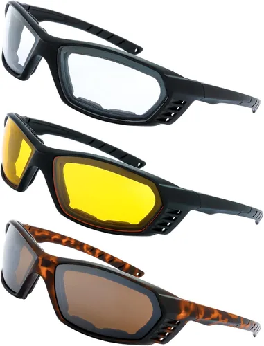 Vista 8 de Gafas de Motocicleta con Marco Acolchado y Lentes que Bloquean 100% UVB/UVB para Actividades al Aire Libre y Deportes 10-mate/negro brillante