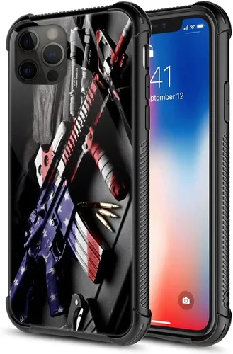Vista 13 de ZHEGAILIAN Funda para iPhone 13, parte trasera de vidrio templado + funda protectora de TPU de silicona suave con diseño de munición