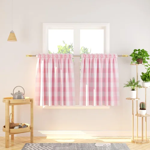 Vista 208 de Cenefas de cortina para ventana de 16 pulgadas de largo, 2 paneles de cuadros búfalo, cortinas pequeñas con bolsillo para barra, estilo clásico
