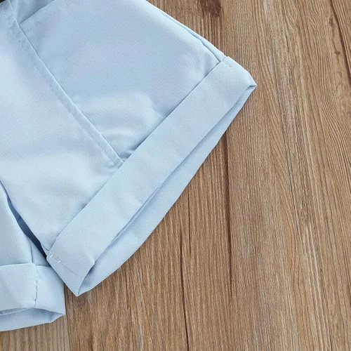 Vista 11 de Adobabirl Conjunto de ropa de verano para niña pequeña, sin mangas, acanalada, top halter y pantalones cortos, ropa de moda para niños con cinturón