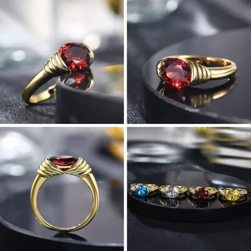 Vista 2 de AllenCOCO Anillo de oro para mujer, con piedras preciosas de moda, chapado en oro de 18 quilates, anillo de declaración