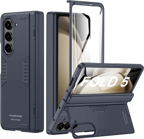 Vista 12 de Funda para Samsung Z-Fold-5: [Soporte oculto] [Carga inalámbrica] Funda delgada con protección de bisagra ligera con protector de pantalla - Funda