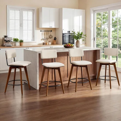 Vista 11 de ONEVOG Juego de 2 taburetes de bar giratorios de madera de 26 pulgadas de altura de mostrador, modernas sillas altas tapizadas para isla de cocina