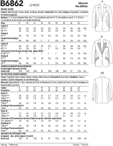 Vista 2 de Butterick B6862B5 Kit de patrón de costura para chaqueta de señorita, código B6862, tallas 8-10-12-14-16