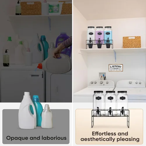 Vista 2 de Dispensador de Detergente Líquido para Ropa, Tres Botellas de Dispensador de Detergente para Ropa de Vidrio de 2.2L para Detergente Líquido