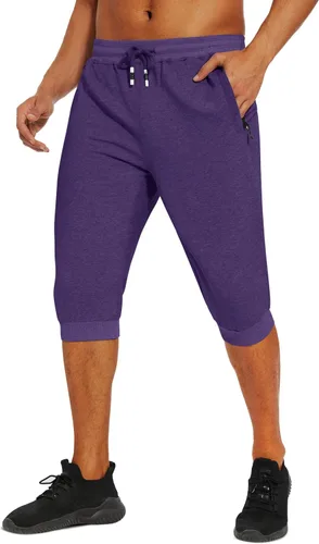 Vista 2 de FASKUNOIE Pantalones cortos casuales de algodón para hombre, 34, pantalones capri transpirables por debajo de la rodilla, pantalones cortos con tres