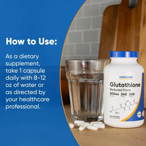 Vista 7 de Nutricost Cápsulas de glutatión de 500 mg, 240 cápsulas, sin gluten, sin OMG