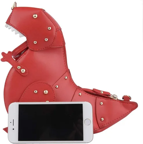 Vista 3 de QZUnique Bolso de hombro de tiburón de dinosaurio para mujer, diseño de animales 3D, con cremallera, bolso cruzado tipo mensajero para niña