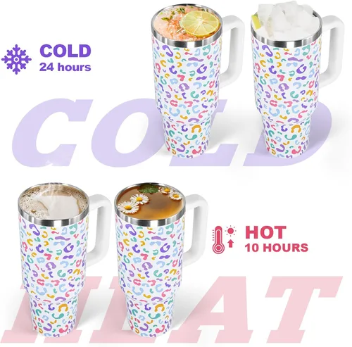 Vista 7 de Sweet Grain - Vaso de 40 onzas con asa y pajita, mantiene las bebidas frías hasta 24 horas, vaso aislado al vacío de acero inoxidable con diseño