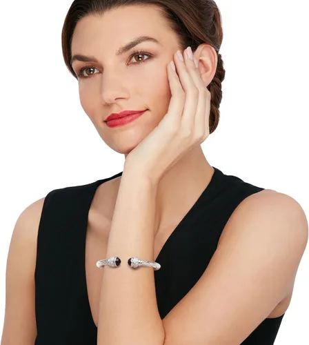 Vista 2 de Ross-Simons Italian Black Onyx and 1.30 ct. t.w. CZ Twisted Cuff Bracelet in Sterling Silver