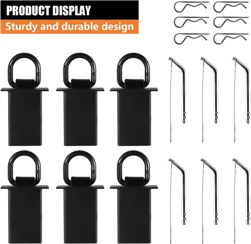 Vista 3 de Anillo en D de Bolsillo de Estaca para Remolque de Servicio Pesado Galvanizado Ajustable con Cable Antipérdida, Accesorios de Amarre de Anillo en D