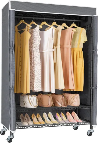Vista 13 de VIPEK R3C Plus Perchero para Ropa - Perchero Rodante para Ropa con Ruedas con Seguro, Armario Portátil de Servicio Pesado con Estantes Ajustables